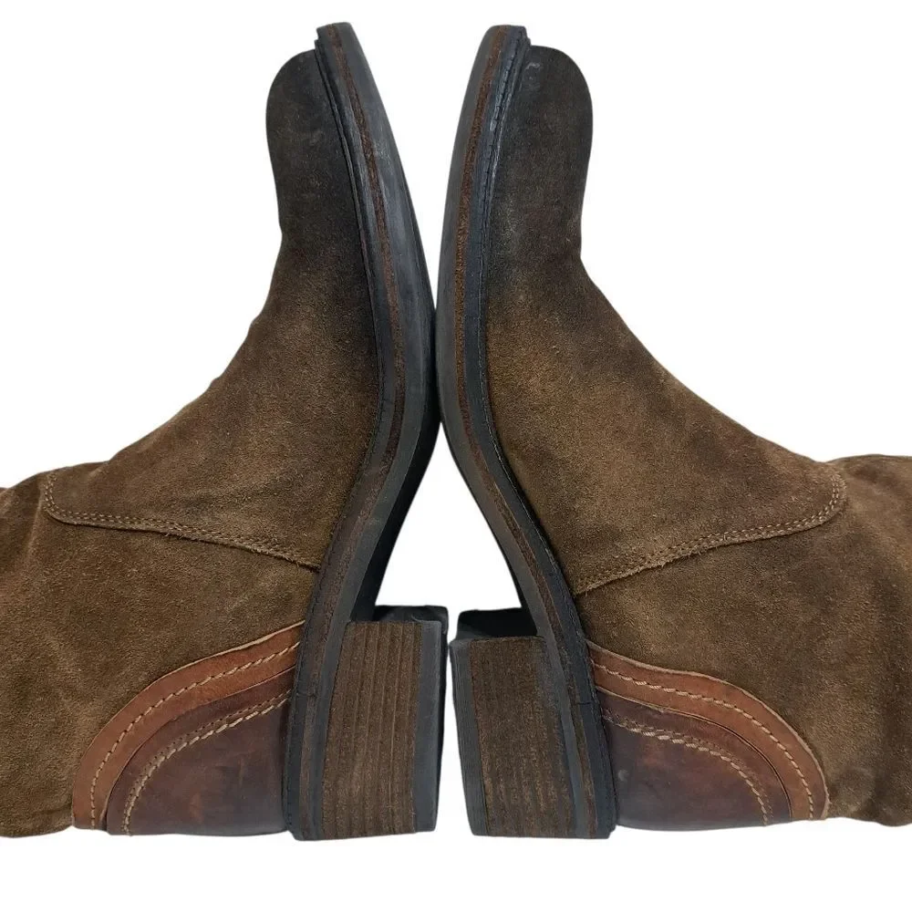 Vic Italian Leather Suede Western Cowgirl Moto Boho Women's Boots Size 37 Brown